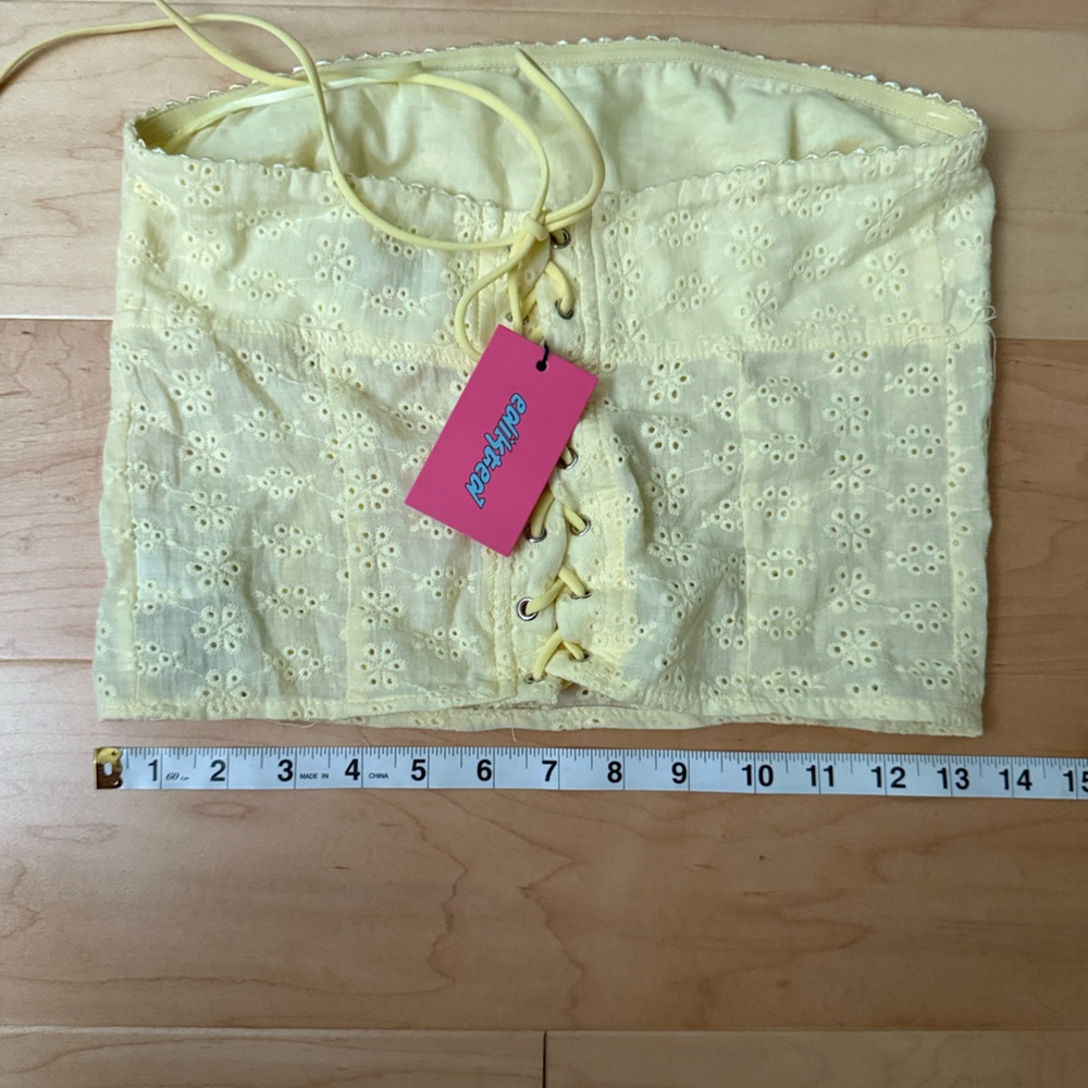 NWT Women yellow eyelet‎ corset top 
 whimsigoth Y2K fairycore coquette size M - Picture 5 of 11